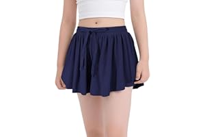 Coaturi Girls Flowy Shorts: 2-in-1 High Waist Athletic Skorts Preppy Butterfly Shorts with Pocket Liner for Cheer Gym 7-14Y