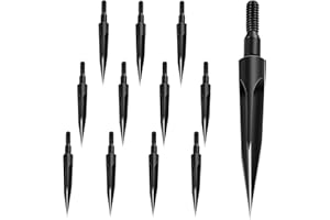 KURUGEILI 12 Pack 125 Grains Archery Traditional Broadheads Steel Points Screw-in Hunting Arrowheads Arrow Tip for Compound, Recurve Bow & Crossbow