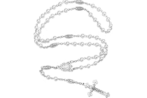 Rnivida Catholic Beads Rosary Necklace With Virgin Mary, Jesus Crucifix, Miraculous Medal - Prayer Gifts for Women