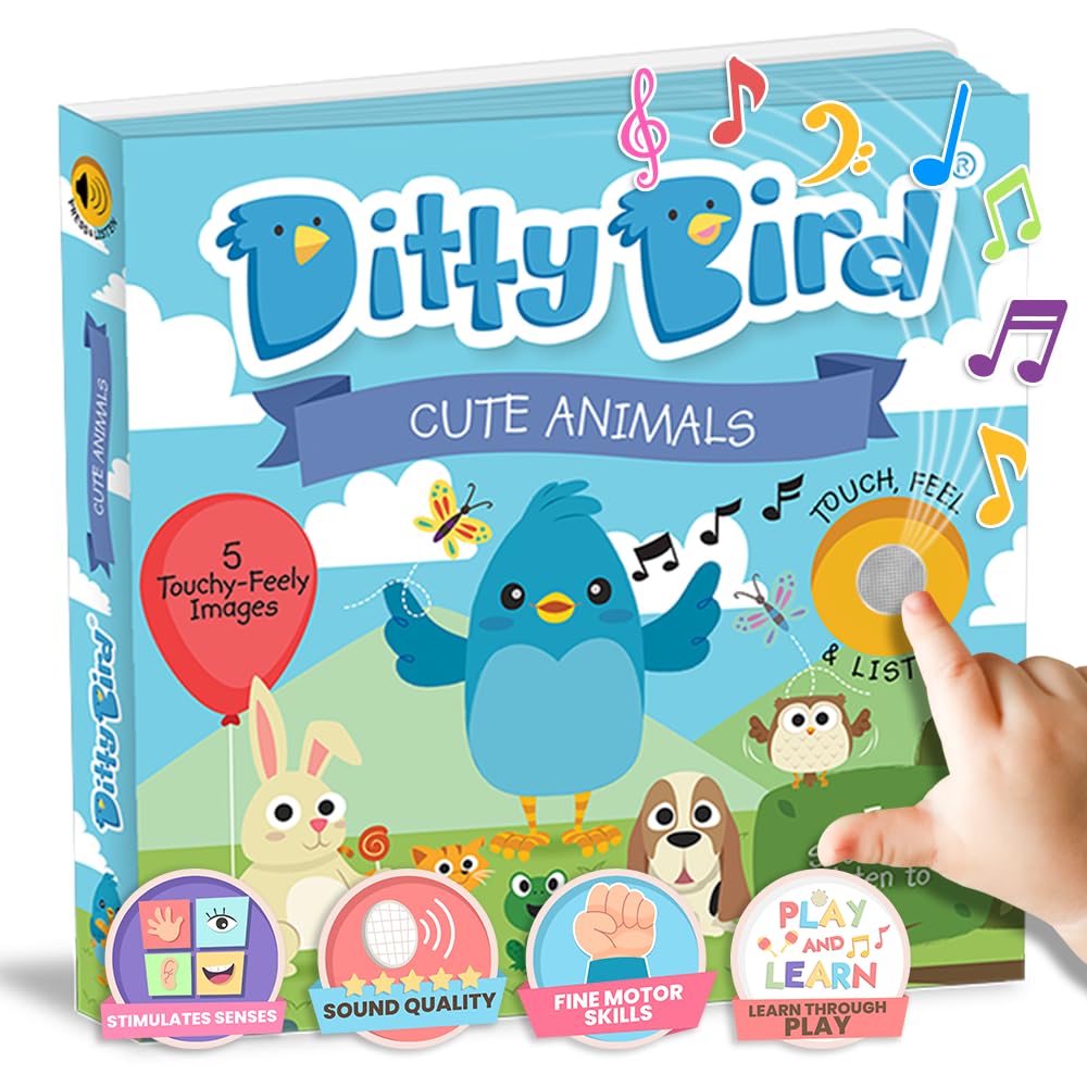 DITTY BIRD Touch & Feel Animals Edition Musical Books | Fun Montessori Toys & Learning Resources | Sensory Toys for Kids | Interactive Toddler Books For 1 Year Old to 3 Year Olds | Sturdy Baby Book