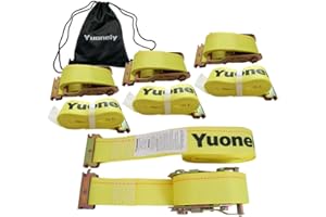 Yuoneiy E-Track Ratchet Straps Tie Down (4PK) 2" x 15' x 4400 lbs Breaking Strength Heavy Duty Logistic Ratchet Tie Down Straps for Container, ATV, UTV, Trailer