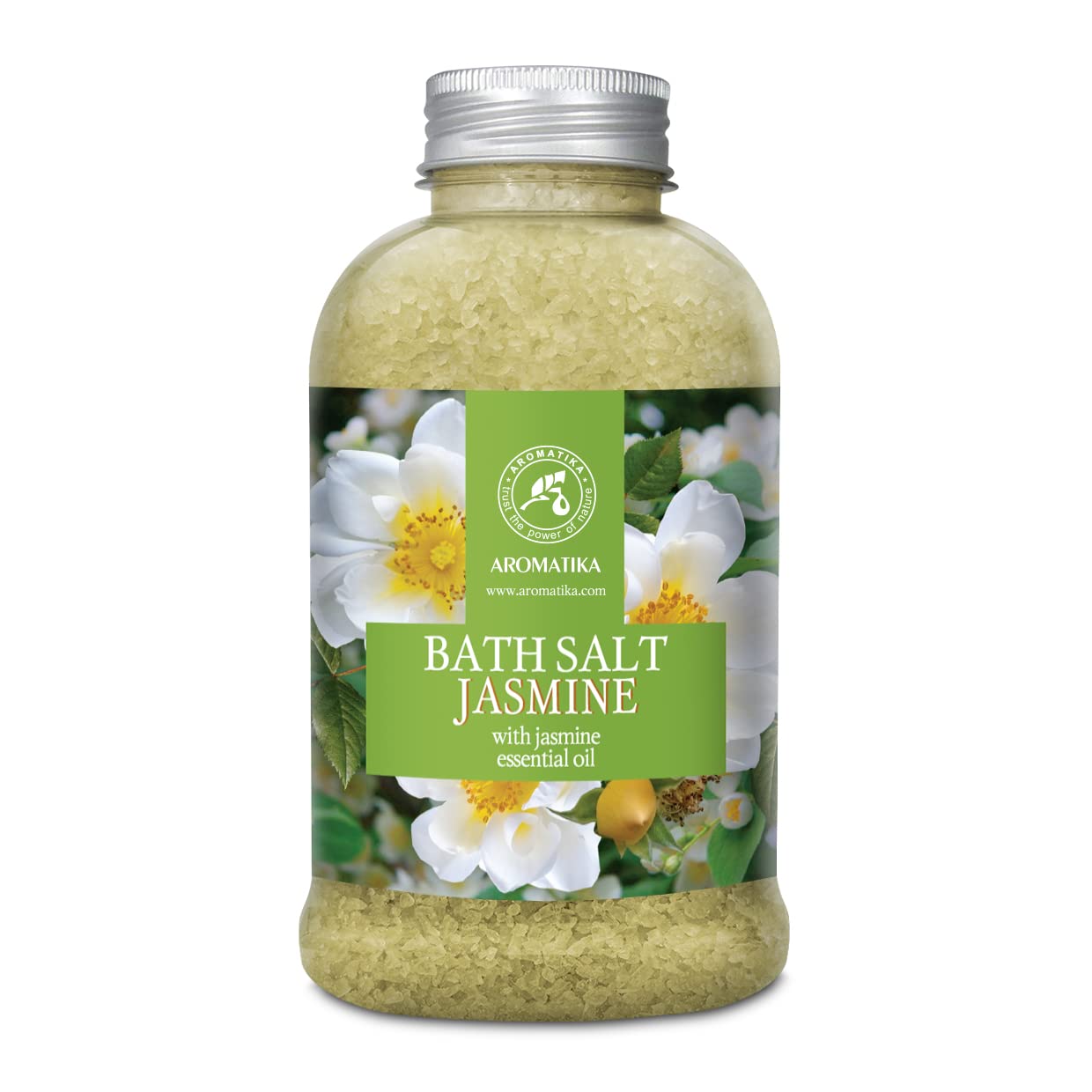AROMATIKA Jasmine Bath Salts with Natural Essential Oil – 600 g Aromatherapy Bath Soak for Good Sleep, Relaxing Bath & Stress Relief, Natural Bath Salts for Body Care, Beauty & Home Spa, Gift Idea