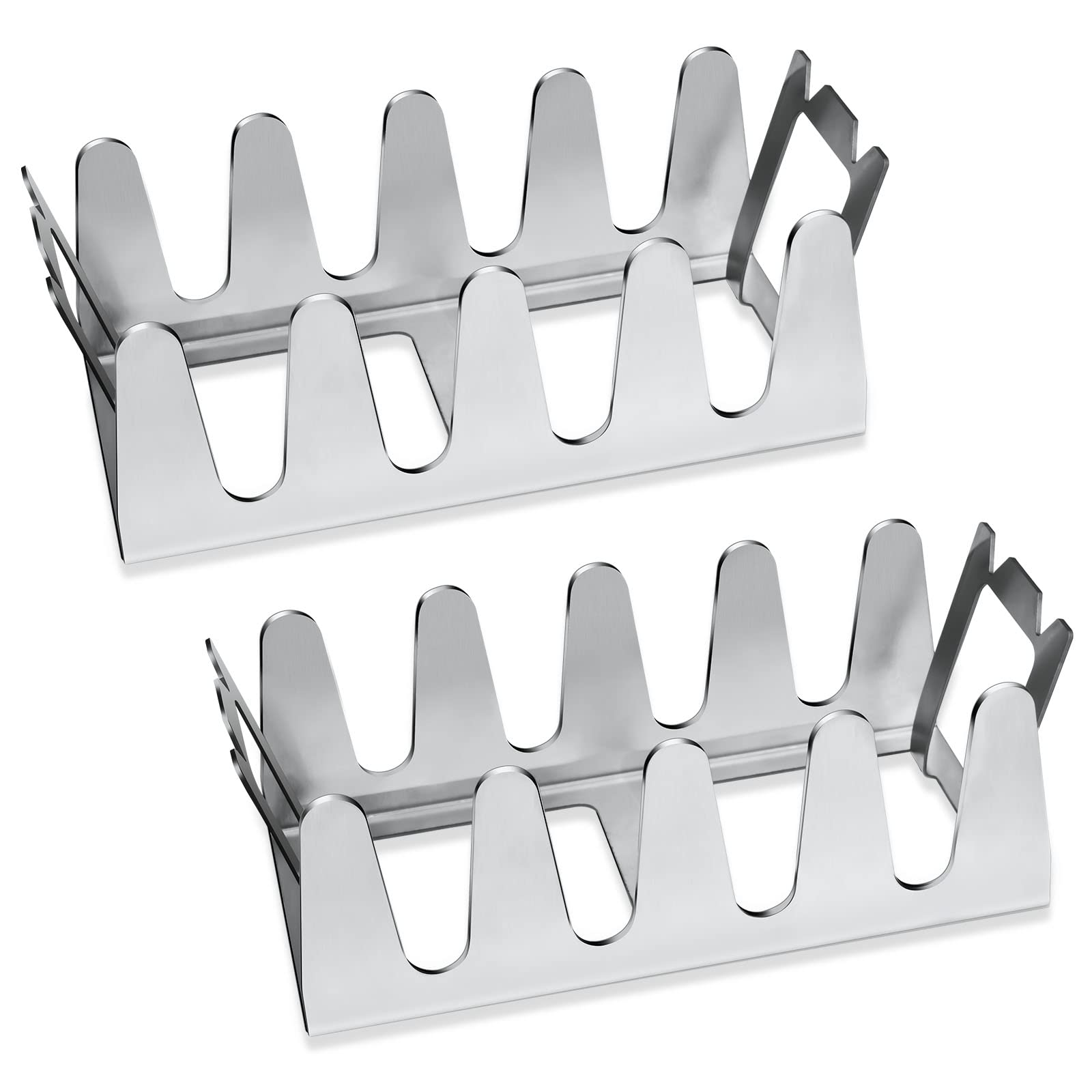 Barbecue Racks, 2Pack Chicken Drumstick Grill Non-Stick Rib Rack for Smoking, Stainless Steel Standing Rib Rack for BBQ Grilling Smoking Vegetables and Meat - Holds 4 Baby Back Ribs - Multi-use