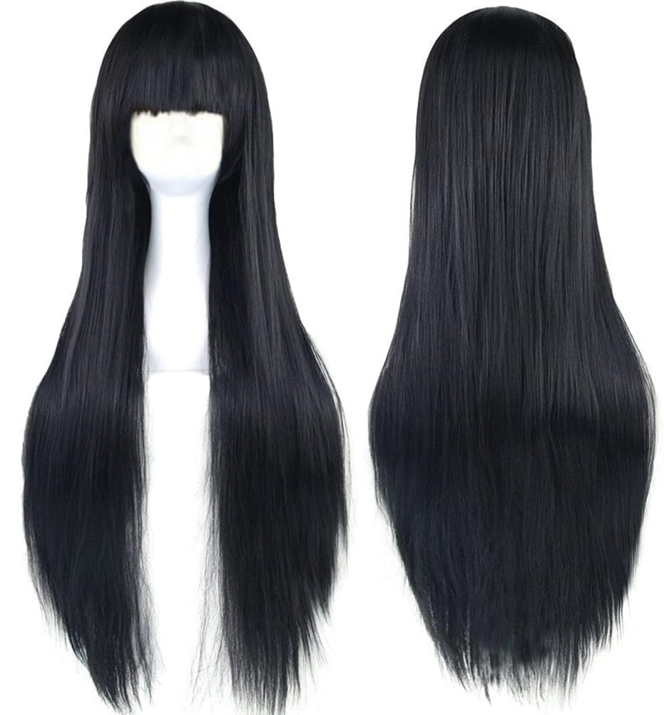 Colorfulpanda Long Black Wigs for Women Natural Straight Wig with Fringe for Plaited Wednesday Addams Costume Wig/Halloween Party Cosplay Anime