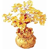 Colorsheng Feng Shui Citrine Quartz Crystal Money Tree Bonsai Style Decoration for Luck and Wealth (Purse)