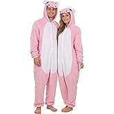 Yywsya Hippo Onesie Adult Pink Hippo Costume Plush Cute Animal Pajamas Cartoon Cosplay One Piece Funny Halloween Sleepwear