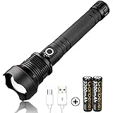 LED Torch XHP70 5000 Lumens USB Rechargeable Flashlight 3 Modes Super Bright Zoomable Flashlight Torch Set with Power Display Function + High Capacity Battery