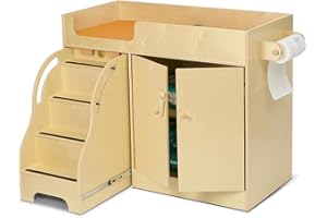 Monläurd® 100% Birch Baby Changing Table with Stairs & Storage, Montessori Toddler Diaper Changing Station, Safe Nursery Furniture for Daycare & Home