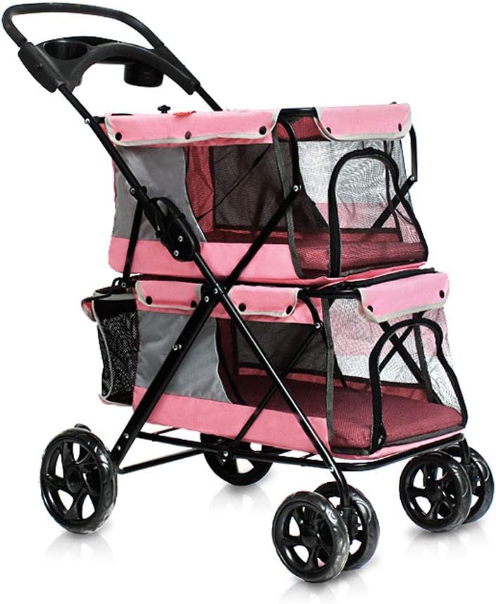 PLDDY Pet Bag Puppy Cat Pet Travel Stroller Pet Trolley Pushchair Rear Brakes Maximum Load 20 kg (Color : Pink)