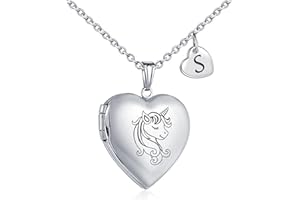 YOUFENG Unicorns Gifts for Her Love Heart Initial Letter Locket Necklace that Holds Pictures Enamel Locket Pendant Gifts for Women