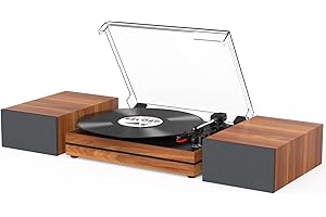WOCKODER Vintage Record Player for Vinyl with External Speakers Belt-Drive Turntable with Dual Stereo Speakers 3 Speed Wireless AUX Headphone Input Auto Stop