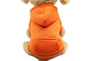 Jecikelon Winter Dog Hoodie Sweatshirts with Pockets Warm Dog Clothes for Small Dogs Chihuahua Coat Clothing Puppy Cat Custume (Medium, Orange)