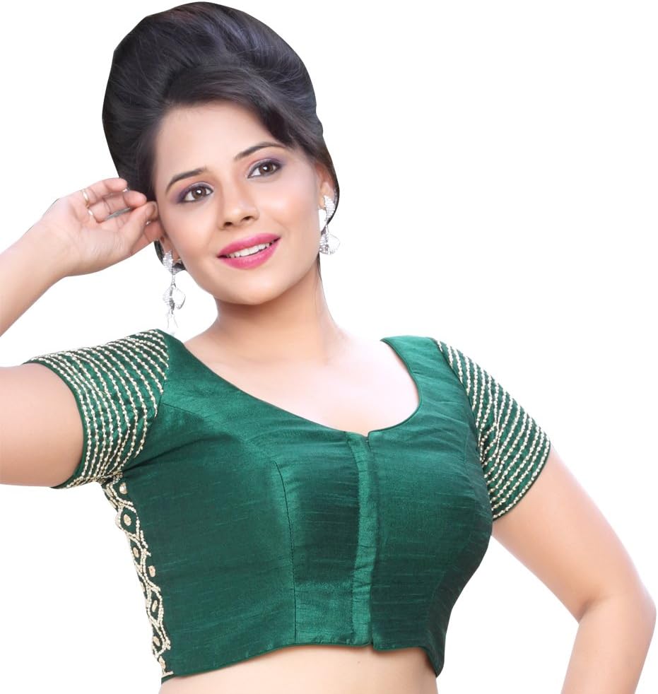 Bollywood Blouses Women's Readymade Saree Blouse Large Green