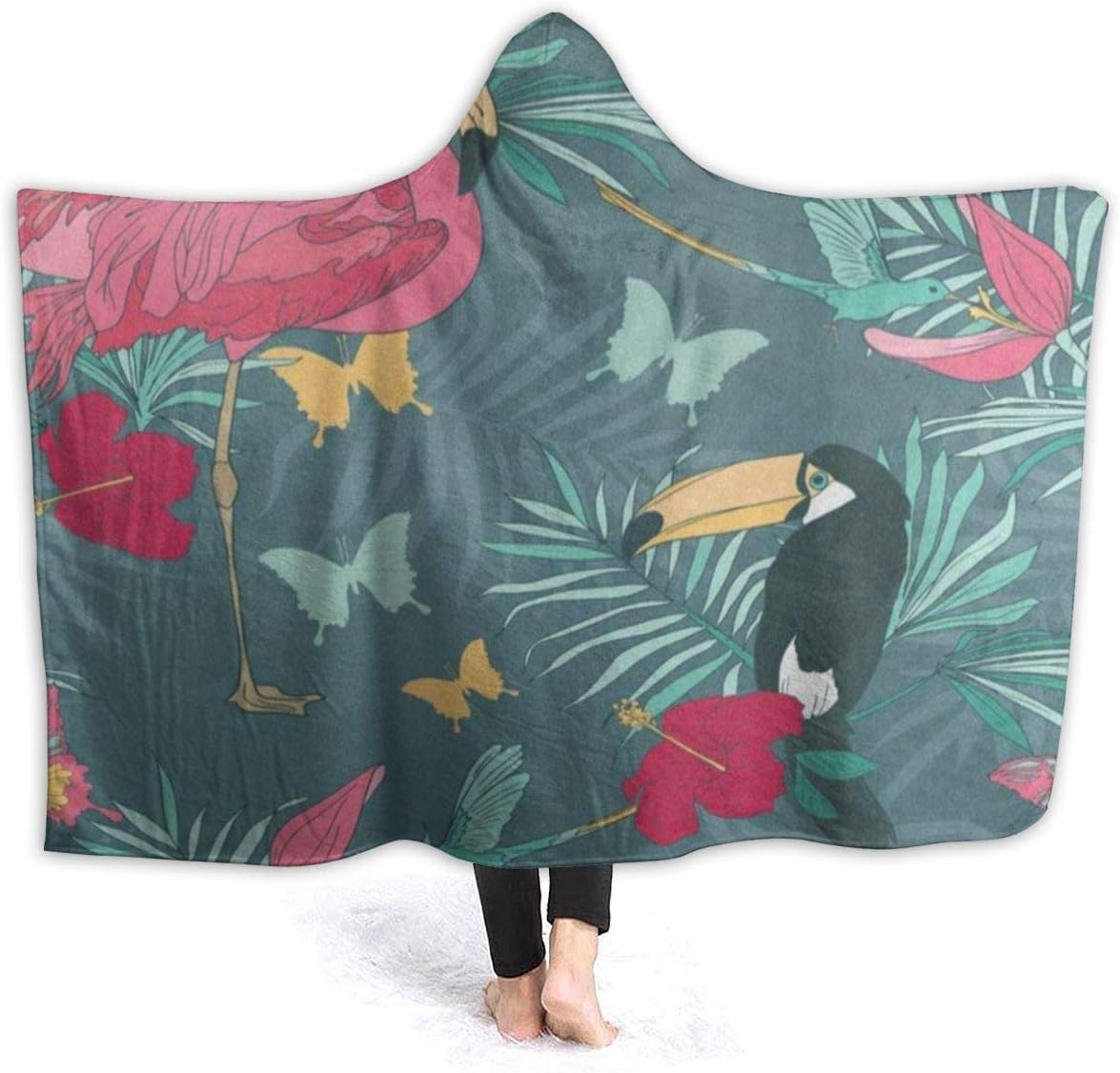 EJudge Fleece Wearable Hooded Blanket Tropical Bird Parrot Butterfly Soft Cozy Fuzzy Plush Twin Blankets Hoodie Microfiber Throw for Couch Sofa Chair Fall Nap Travel Adults/Womens/Mens Twin