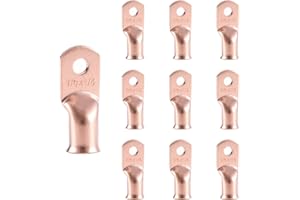 RIOCAN 10pcs 1/0 AWG-1/4”(M6) Ring Terminals 0 Gauge Copper Wire Lugs Battery Cable Ends Heavy Duty Battery Cable Terminal Connectors