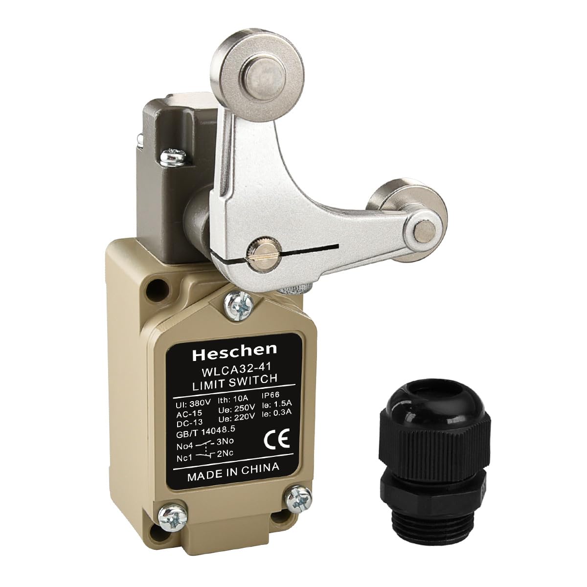Heschen Limit Switch, WLCA32-41, 1NC + 1NO, 380V 10A, Momentary Type, Double Rotary Roller Lever