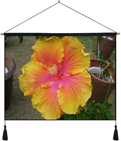 Amazon Co Jp 綿の麻 タペストリー 多機能 掛け軸 掛け物 横 80cmx60cm ハイビスカスブライトポットガーデン 個性 掛け軸 掛け物 掛けじく ポスター インテリア 組立式 部屋飾り壁 壁飾り ホーム キッチン