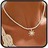Yalice Boho Beaded Choker Necklace Opal Sun Pendant Necklaces Beach Mermaid Jewelry Gift for Women