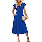 SAMPEEL Summer Dresses for Women 2025 Midi Maxi Dress Elegant Classy Ruffle Sleeve Tie Back Scoop Neck