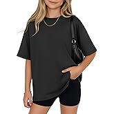 LessonZoo Girls Oversized Short Sleeve Shirts Crew Neck Baggy Workout Tops Loose Summer Casual Kid Basic Tees for Teen