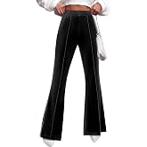 GRAPENT Flare Velvet Pants for Women High Waisted Wide Leg Stretch Elastic Waist Pull On Trousers Front Seam Slacks