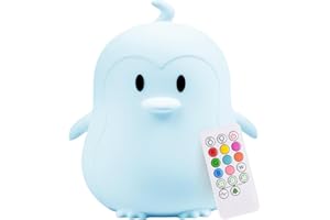 Lumipets Remote Control Silicone Night Light for Kids - Penguin Design with 9 Soft Colors & Sleep Timer - Rechargeable, Battery-Operated Lamp for Bedroom | Baby Nursery, Toddler, Girls, Boys