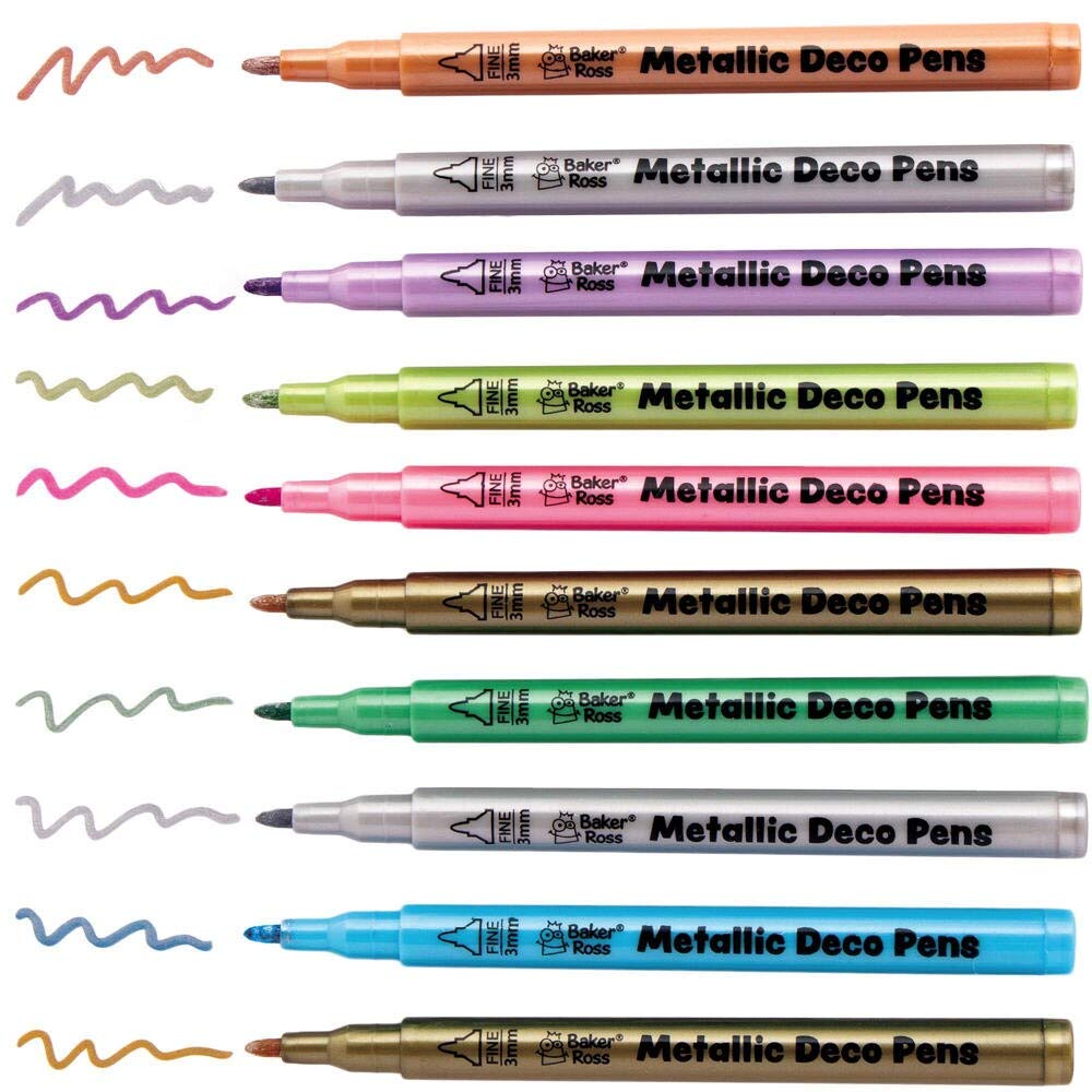 Baker Ross AX379 gold & silver deco pens - pack of 10, metallic pens