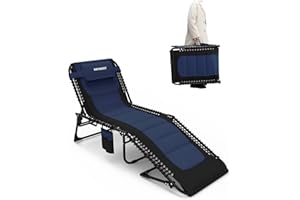 WKFAMOUT Outdoor Folding Lounge Chair Padded for Adults 264Ibs Patio Chaise Lounge Chair for Outside Adjustable 5-Position Reclining Beach Chair with Pillow Pocket
