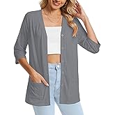 DB MOON Womens Summer Lightweight Cardigan 3/4 Sleeve Shrugs Light Weight Spring Open Front Sweaters with Pockets