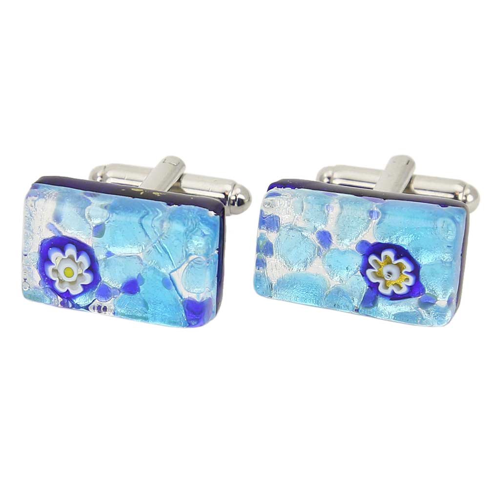 Glass Of Venice Murano Glass Venetian Classic Rectangular Cufflinks - Aqua Blue