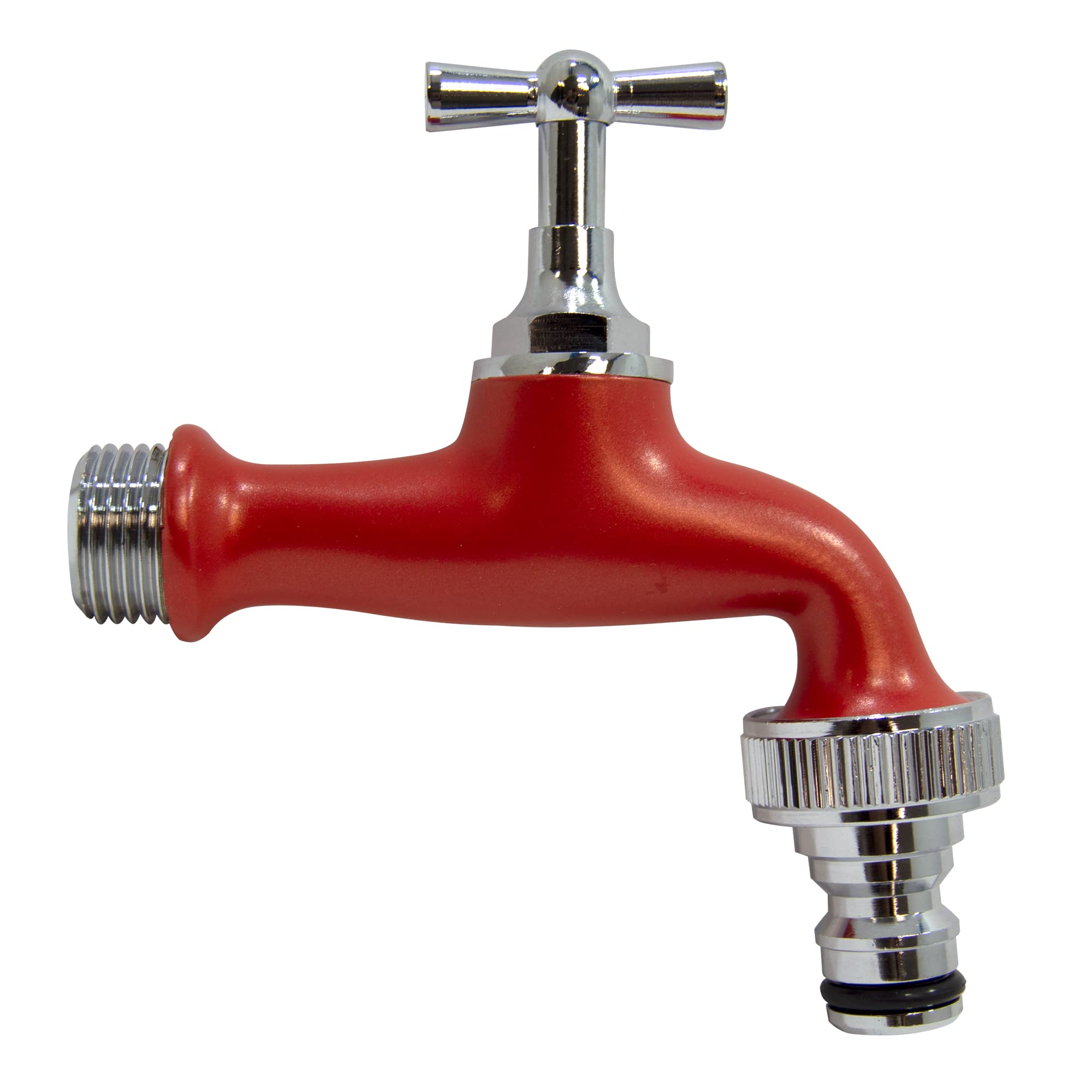 S&M COLORTAPS 590238 Adjustable Garden Faucet ½ Red with Automatic Hose Outlet