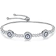 WOSTU Women Evil Eye Protection Bracelets 925 Sterling Silver White Gold Plated Adjustable Bracelets