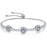 WOSTU Women Evil Eye Protection Bracelets 925 Sterling Silver White Gold Plated Adjustable Bracelets