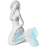 Zonling Mermaid Figurine - 4.4 Inch Blue Mosaic Tail Mermaid Statue, Beach Theme Home Decor for Living Room, Bathroom, Office Desk