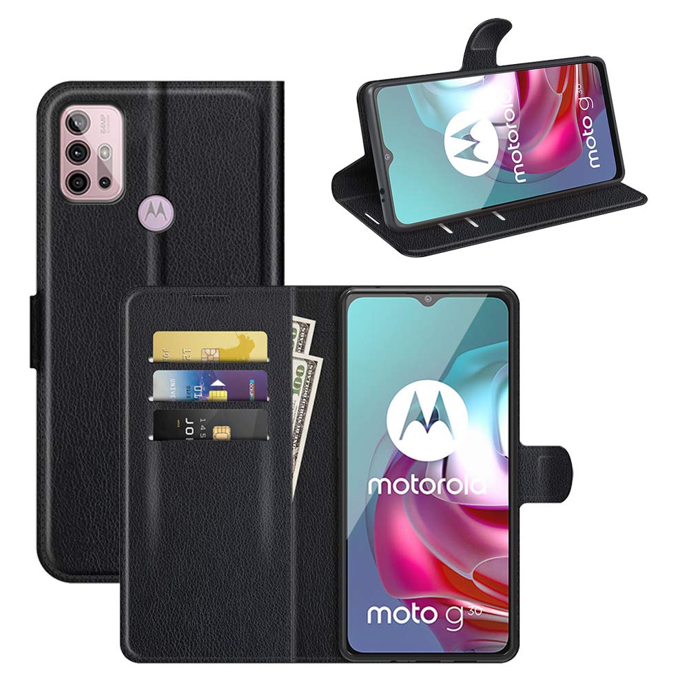 ROVLAK Case for Moto G10 Wallet Flip Case with Card Slot, Shockproof Light Pattern PU Leather Case + Inner TPU Silicone Case with Kickstand Case for Moto G10 Smartphone, Black