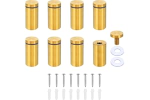 PATIKIL 1 x 2 Inch Sign Standoff Screws, 8 Set Stainless Steel Wall Standoff Mounting Hardware Advertising Glass Nail for Hanging Acrylic Picture Frame Acrylic Panel, Gold