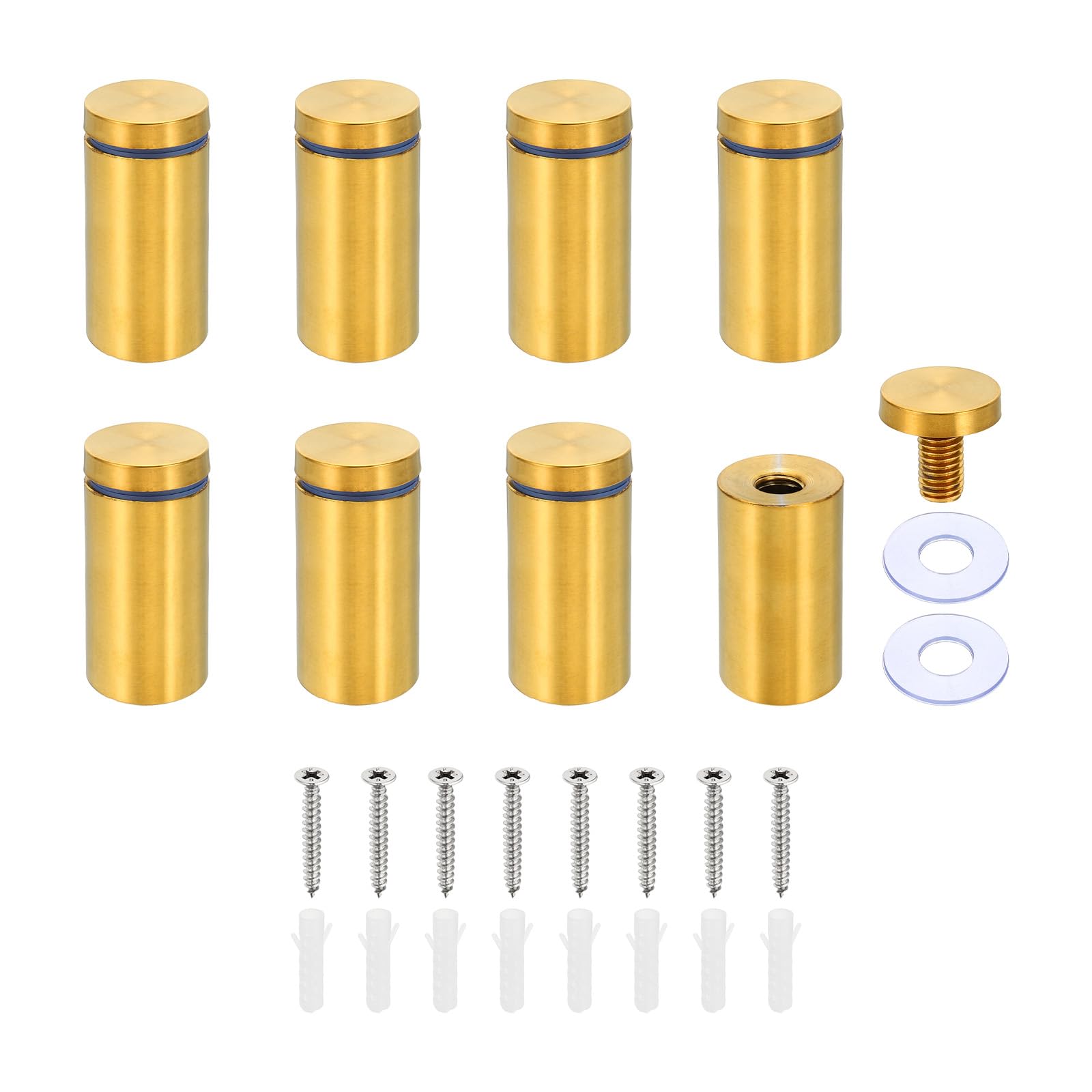 PATIKIL 1 x 2 Inch Sign Standoff Screws, 8 Set Stainless Steel Wall Standoff Mounting Hardware Advertising Glass Nail for Hanging Acrylic Picture Frame Acrylic Panel, Gold