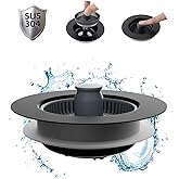 Hibbent Upgraded 3 in 1 Kitchen Sink Drain Strainer and Stopper Combo, Stainless Steel Metal Pop Up Sink Stopper, Anti-Clogging Basket Strainer with Handle for US Standard 3-1/2 Inch Drain, Black