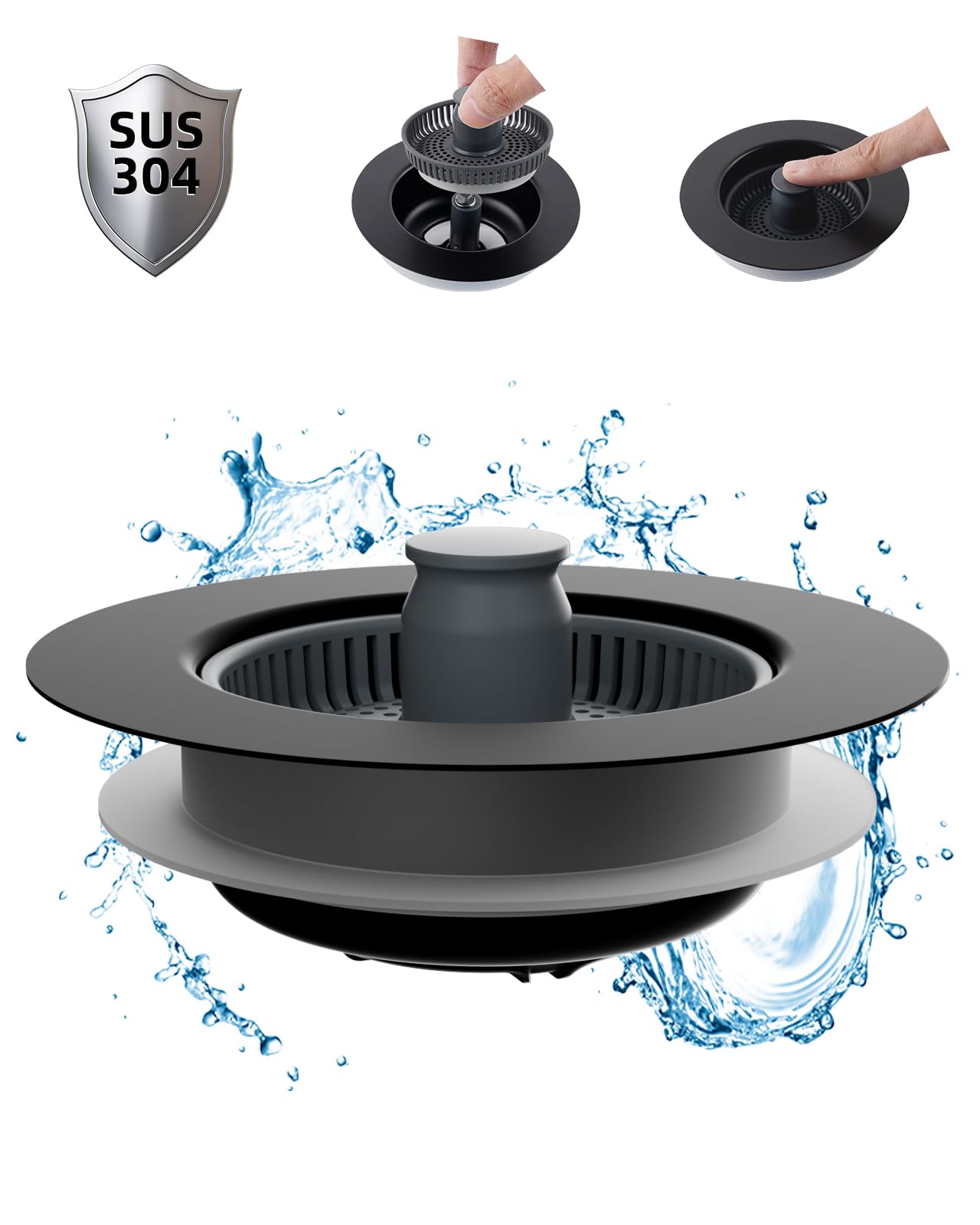 Photo 1 of Hibbent Upgraded 3 in 1 Kitchen Sink Drain Strainer and Stopper Combo, Stainless Steel Metal Pop Up Sink Stopper, Anti-Clogging Basket Strainer with Handle for US Standard 3-1/2 Inch Drain, Black
