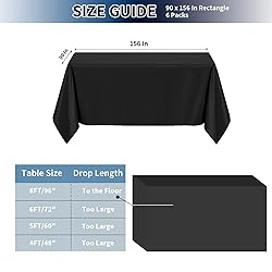 PureFit 6 Pack Black Table Cloths 90 x 156