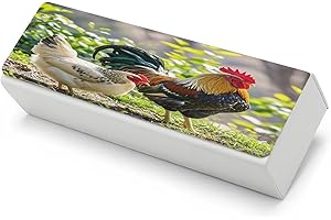 FekiLoot Rooster And Hen Glasses Case Large Hard Shell Eyeglasses Case with Cleaning Cloth Cute PU Leather Sunglasses Cases P
