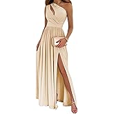 ECDAHICC Women's Sexy One Shoulder Cutout Pleated Maxi Dress Sleeveless High Slit Formal Evening Party Bridesmaid Dresses