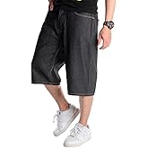 EnllerviiD Men's Baggy Jean Shorts Loose Fit Embroidered Denim Shorts Summer Hip Hop Skateboard Dance Shorts