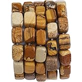 BEADIA Natural Brown Picture Cuboid Stone Loose Semi Gemstone Beads for Jewelry Making 8mmx12mm 38cm/Strand