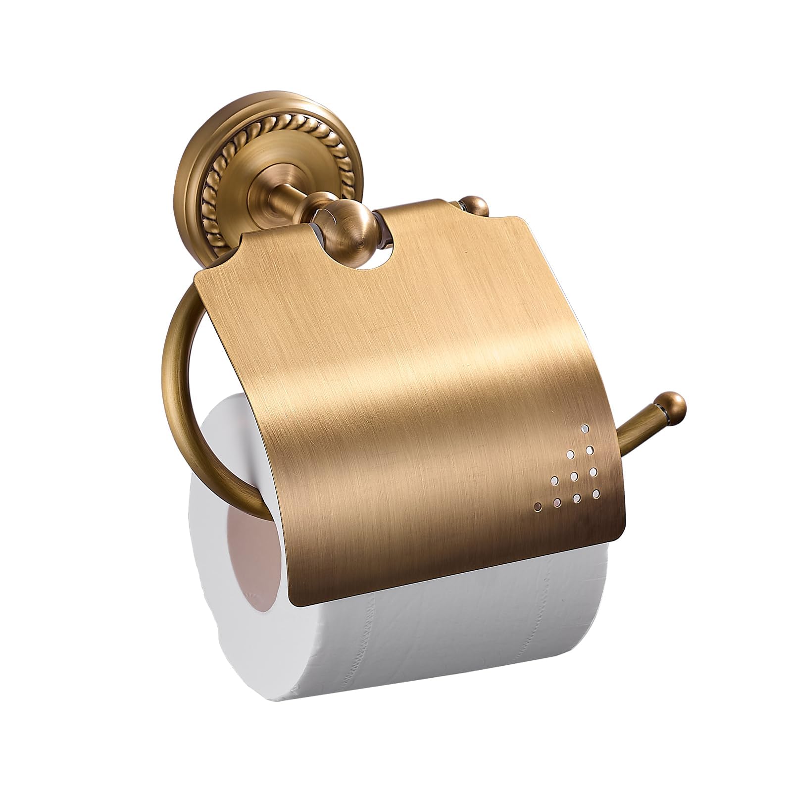 Toilet Paper Holder with Cover Brass Toilet Tissue Holder KWQKEM Wall Mount Vintage Toilet Roll Storage Antique Bathroom Accessories Decorative Brass (Gold)