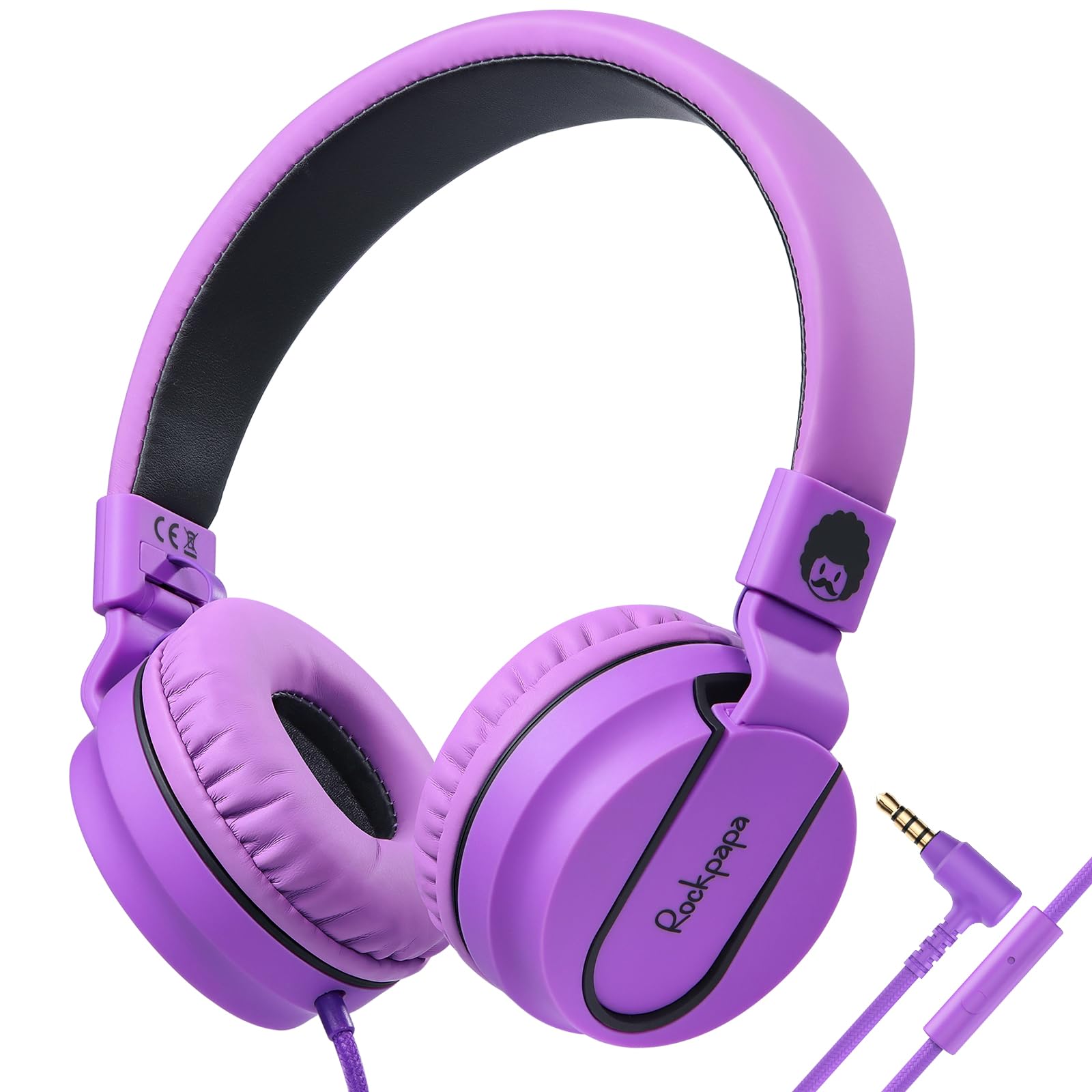 Rockpapa 952 Kids Headphones Wired, Childrens Headphones with Microphone, Foldable, Stereo Sound, 3.5mm Jack On-Ear Headphones for School/Travel/Phone/Kindle/PC/MP3 (Purple)