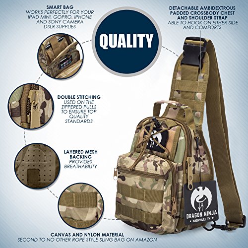 Dragon Ninja Sling Bag for Men and Women Best Tactical Backpack Military Sport Daypack for EDC Camping Hiking and Travel with FREE Velcro Patch (Light Camouflage) - Thumbnail 4
