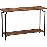Household Essentials Crown Console Sofa Table with Storage Shelf Rustic Hickory Wood Grain and Black Metal