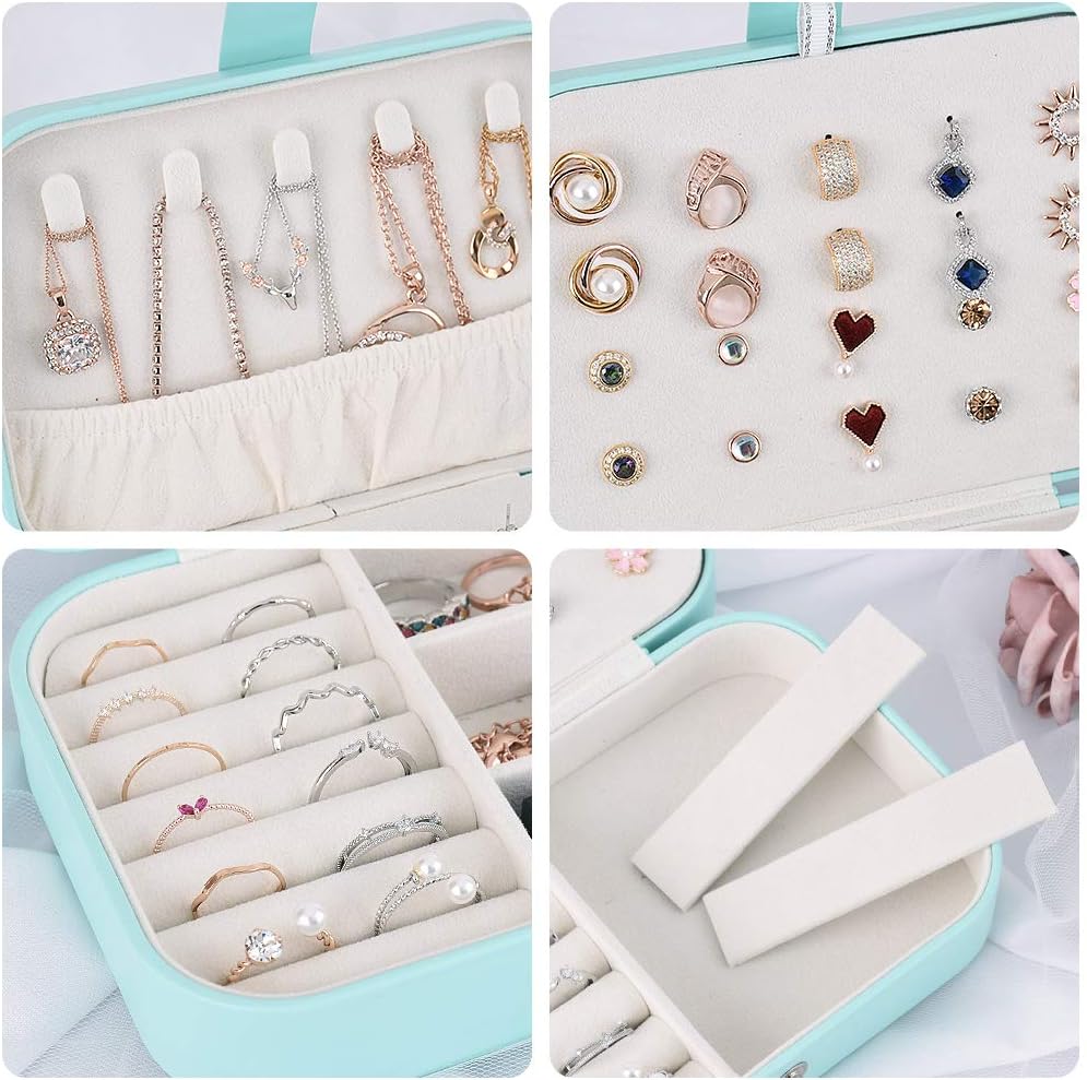 homchen Travel Jewelry Organiser Cases, Jewelry Storage Box for Necklace, Earrings, Rings, Bracelet (Box-Light Blue): Home & Kitchen
