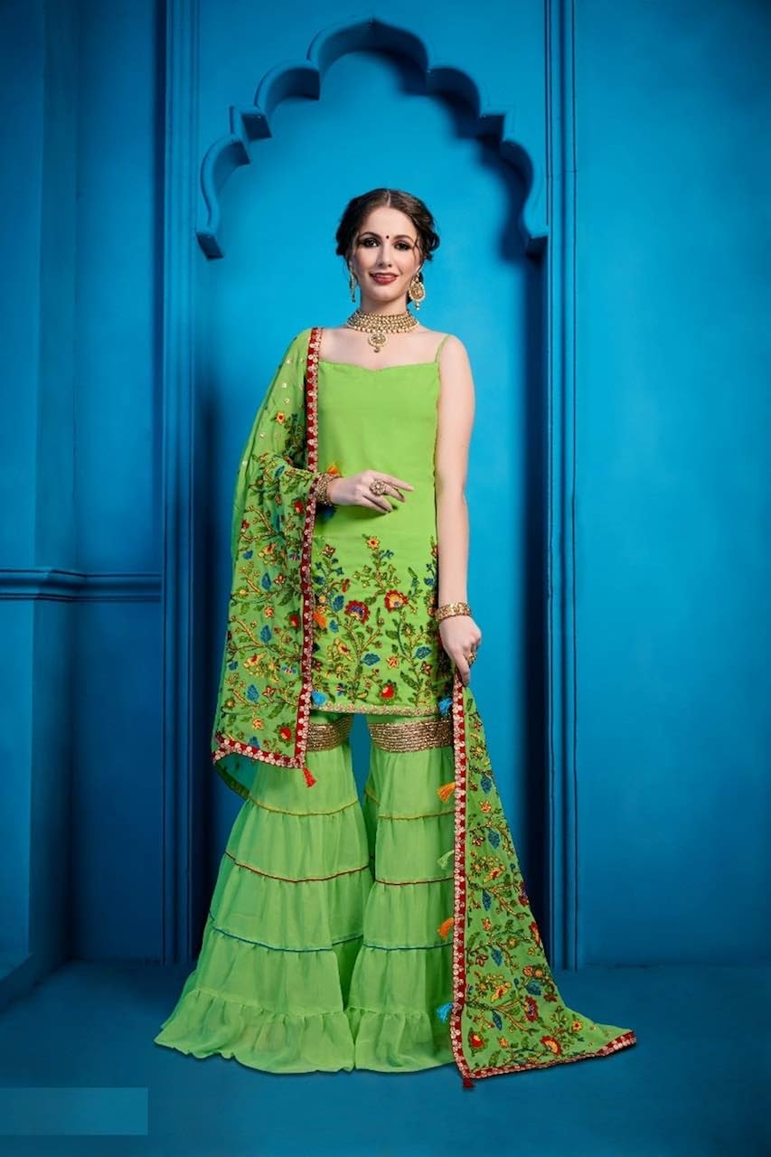 Parrot green sharara suit Clearance